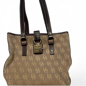 Dooney & Bourke Brown Leather Trim Tote